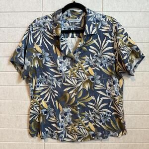 100% Silk Vintage‎ Valerie Stevens Button Blouse Top Floral Hawaiian - Large